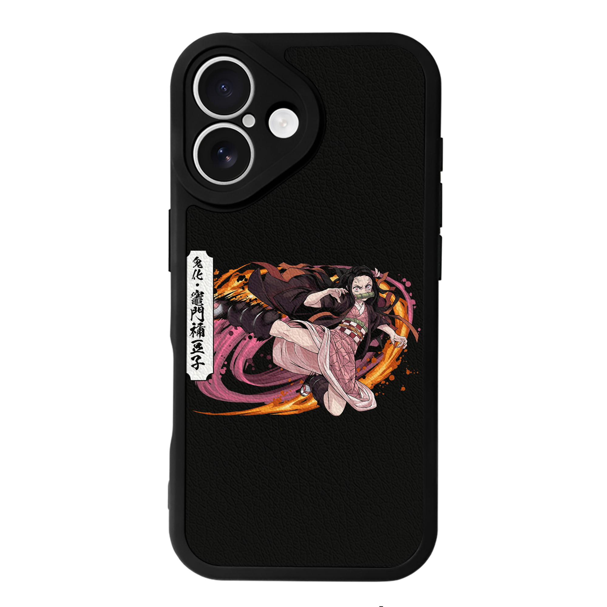 （画像用） 鬼滅の刃（きめつのやいば）竈門 禰󠄀豆子／かまど ねずこ Kamado Nezuko 【iPhone 16シリーズ対応】シリコンスマホケース（レザー調） 材質：シリコン